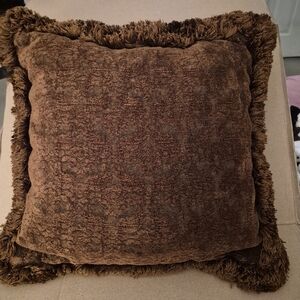 Borgata Textured Brown Decorative Throw Pillow with Fringe